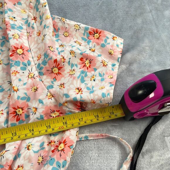 Live Cloth Dress Large Pink Blue Floral Maxi Smocked Waist Tie V-neck Button Up - Picture 6 of 16